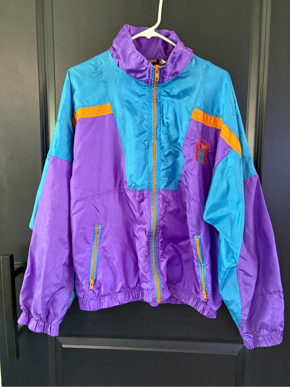 Vintage Wilson Sport Club Windbreaker Jacket Large 90s Colorblock Purple Teal